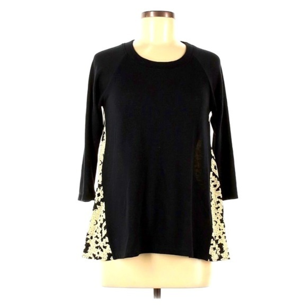 Le Lis XS boho festival black 3/4 sleeve semi sheer pattern back A line top